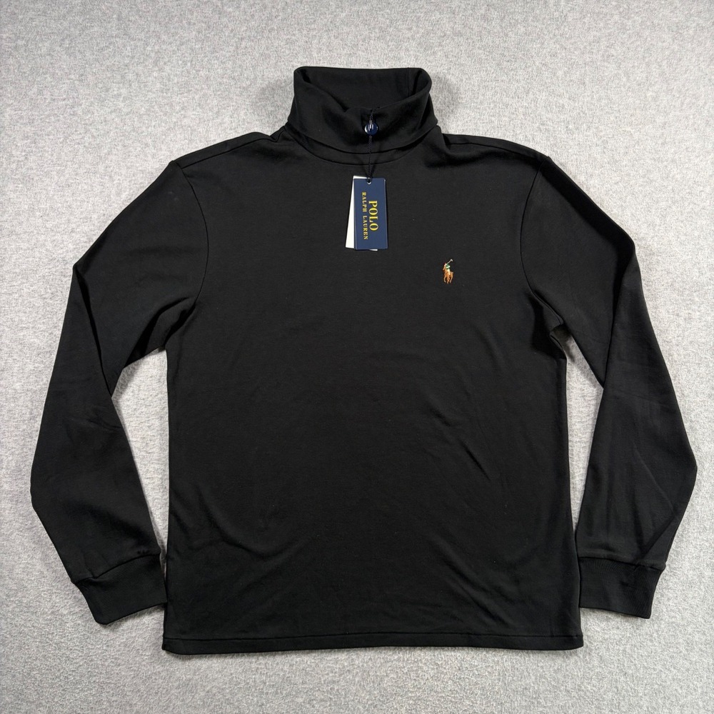 Polo Ralph Lauren Soft Cotton Turtleneck Shirt Mens Small Black Long Sleeve Pony